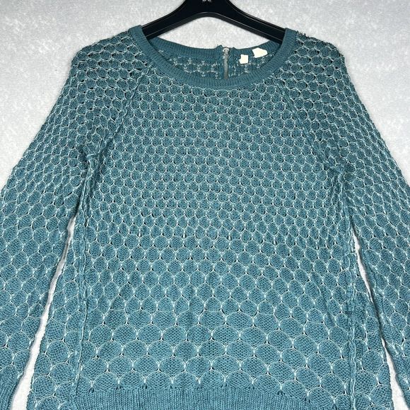 Moth Anthropologie Crochet Sweater Women’s Size Small Teal Crewneck High/ Low - Picture 2 of 8